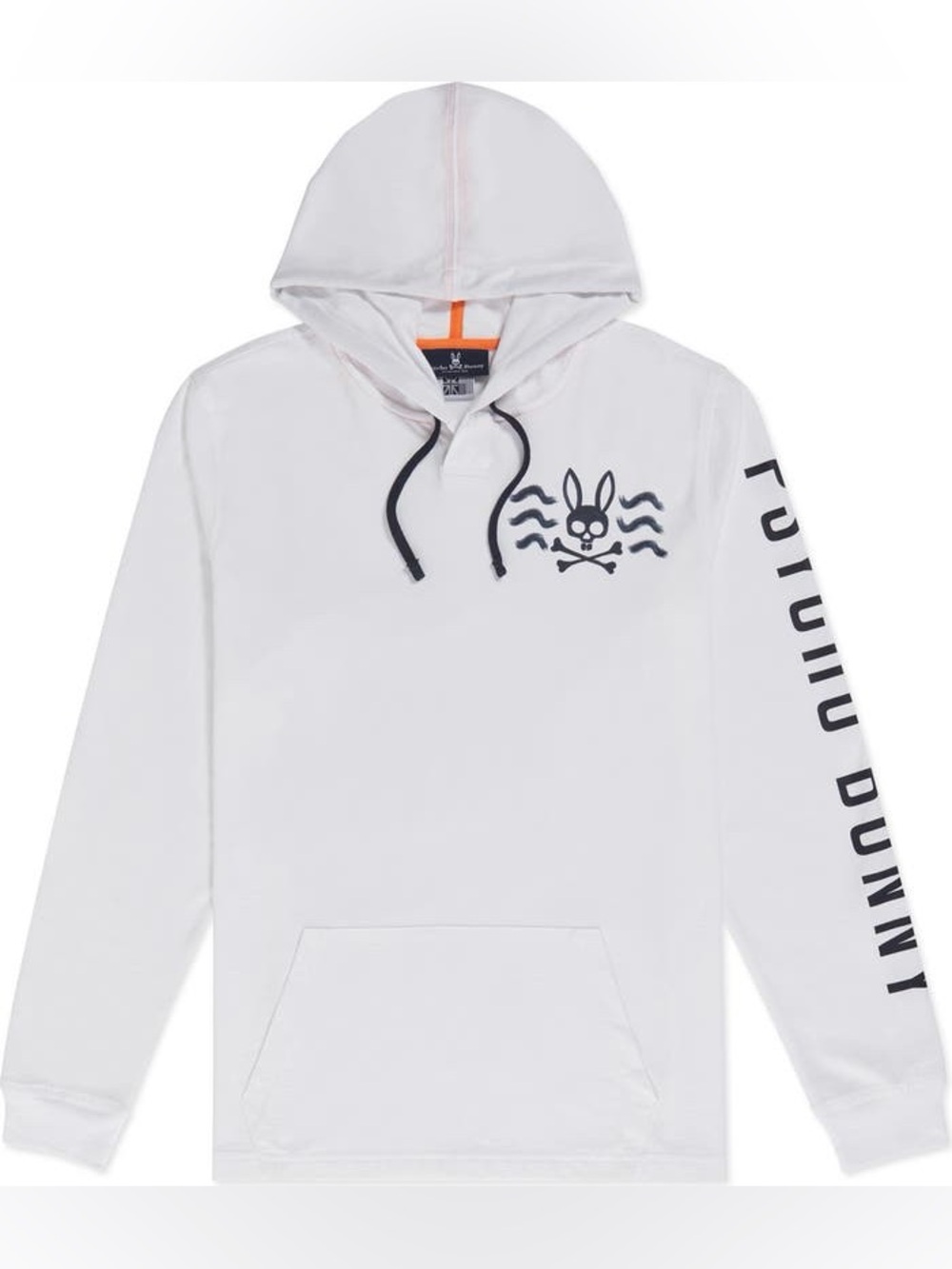 Psycho Bunny White Hooded Long-Sleeve with Black Logo